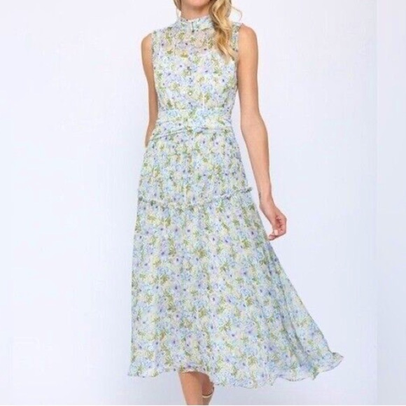 NWT Fisherman's Daughter floral high neck midi tea dress spring with slip button - Picture 4 of 7